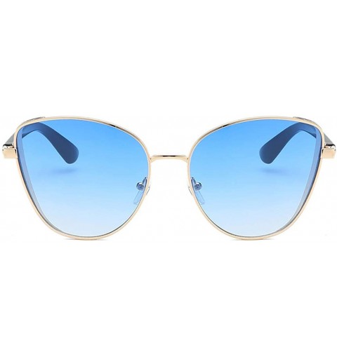 Round Women's Fashion New Cat Eye Shade Sunglasses Integrated Stripe Vintage Sun Spectacles - Blue - CK18UM9GU4G $11.35