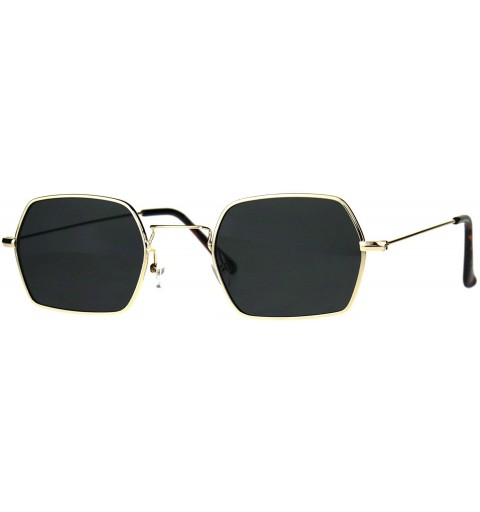 Rectangular Rectangular Hexagon Shape Sunglasses Indie Style Thin Metal Frame - Gold (Black) - CZ18055TUXK $21.04