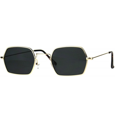 Rectangular Rectangular Hexagon Shape Sunglasses Indie Style Thin Metal Frame - Gold (Black) - CZ18055TUXK $11.12