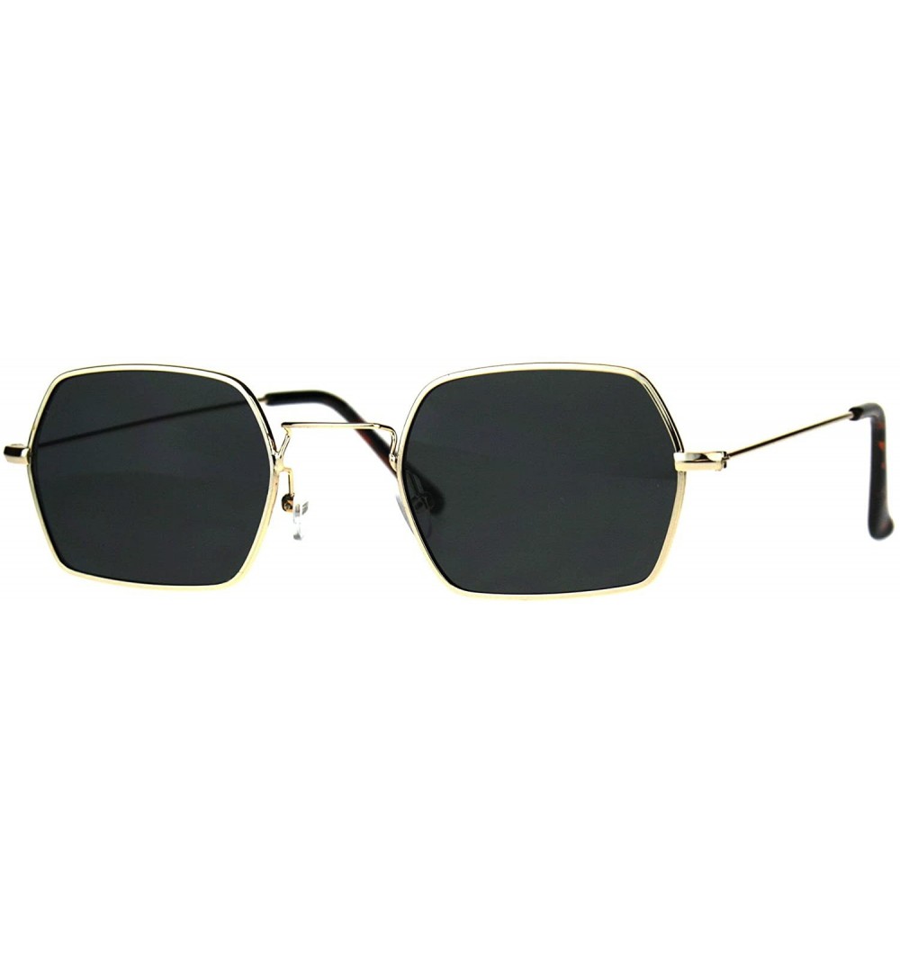 Rectangular Rectangular Hexagon Shape Sunglasses Indie Style Thin Metal Frame - Gold (Black) - CZ18055TUXK $11.12