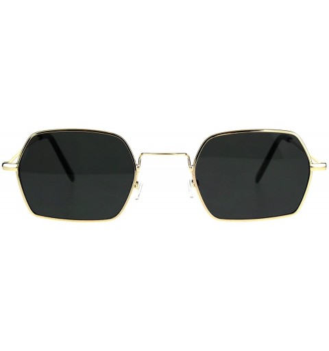 Rectangular Rectangular Hexagon Shape Sunglasses Indie Style Thin Metal Frame - Gold (Black) - CZ18055TUXK $11.12
