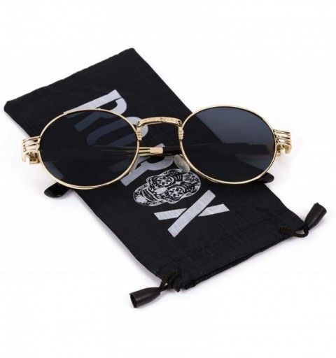Round Men's Women's Round Retro Steampunk Sunglasses Shades - Black Lens- Gold Frame - CA18DAA9YHK $11.41