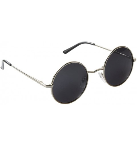 Round Unisex Vintage Hippie Retro Metal Round Circle Frame Sunglasses - Silver - CF128R7FGZN $10.44