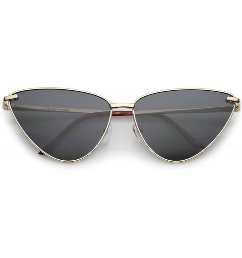Oversized Oversize Ultra Thin Metal Frame Flat Lens Cat Eye Sunglasses 65mm - Gold / Smoke - C4182IXKAYQ $21.96