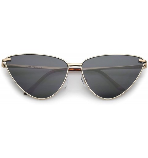 Oversized Oversize Ultra Thin Metal Frame Flat Lens Cat Eye Sunglasses 65mm - Gold / Smoke - C4182IXKAYQ $11.52