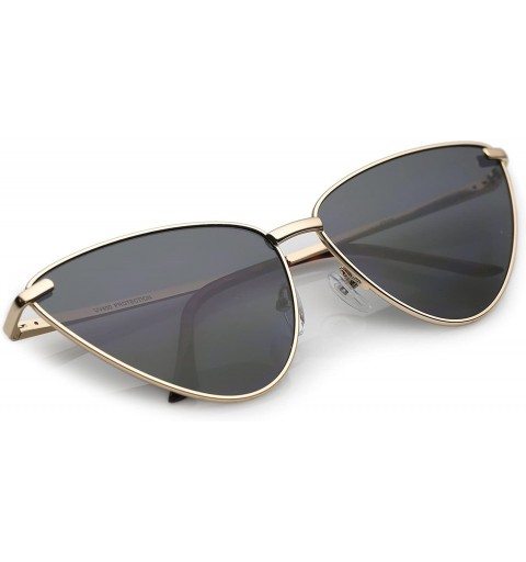 Oversized Oversize Ultra Thin Metal Frame Flat Lens Cat Eye Sunglasses 65mm - Gold / Smoke - C4182IXKAYQ $11.52