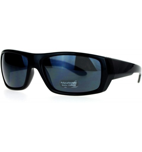 Sport Classic Mens Rectangular Sport Biker Warp Sunglasses - Black - CD120FSC3BR $19.20