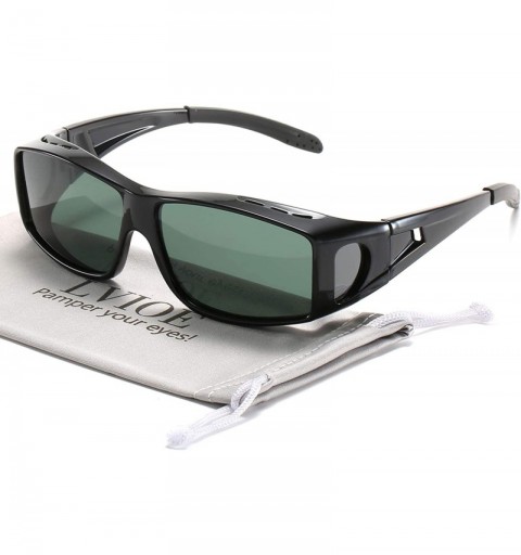 Wrap Sunglasses Polarized Prescription Protection - Black Frame Polarized Green Lens Wrap Around Sunglasses - CT19CYO9QGK $43.43