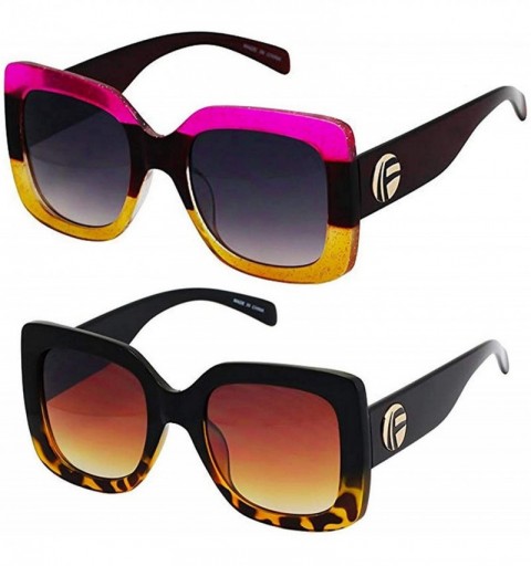 Oval Oversize Square Sunglasses Women Multi Tinted Frame Fashion Modern Shades - Pink/Yellow and Black/Yellow - CJ18IC4UQUG $...