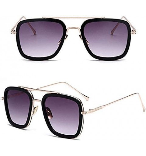 Aviator Stark Sunglasses Square Metal Frame Men Women Unisex Vintage Aviator Square Sunglasses with Case (Gradient Gray) - CS...