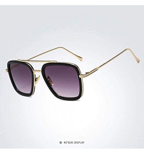 Aviator Stark Sunglasses Square Metal Frame Men Women Unisex Vintage Aviator Square Sunglasses with Case (Gradient Gray) - CS...