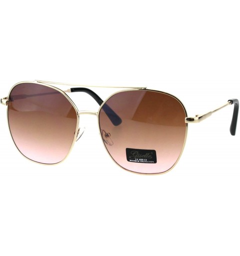 Oversized Womens Sunglasses Square Flat Top Bridge Fashion Aviators UV 400 - Gold (Brown Pink) - C318IRA7NZ5 $10.16