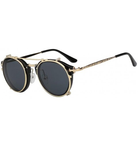 Oval Women UV400 Mirror Glasses Clip On Men Vintage Retro Steampunk Sunglasses - Black - CU18ET0NA57 $21.28