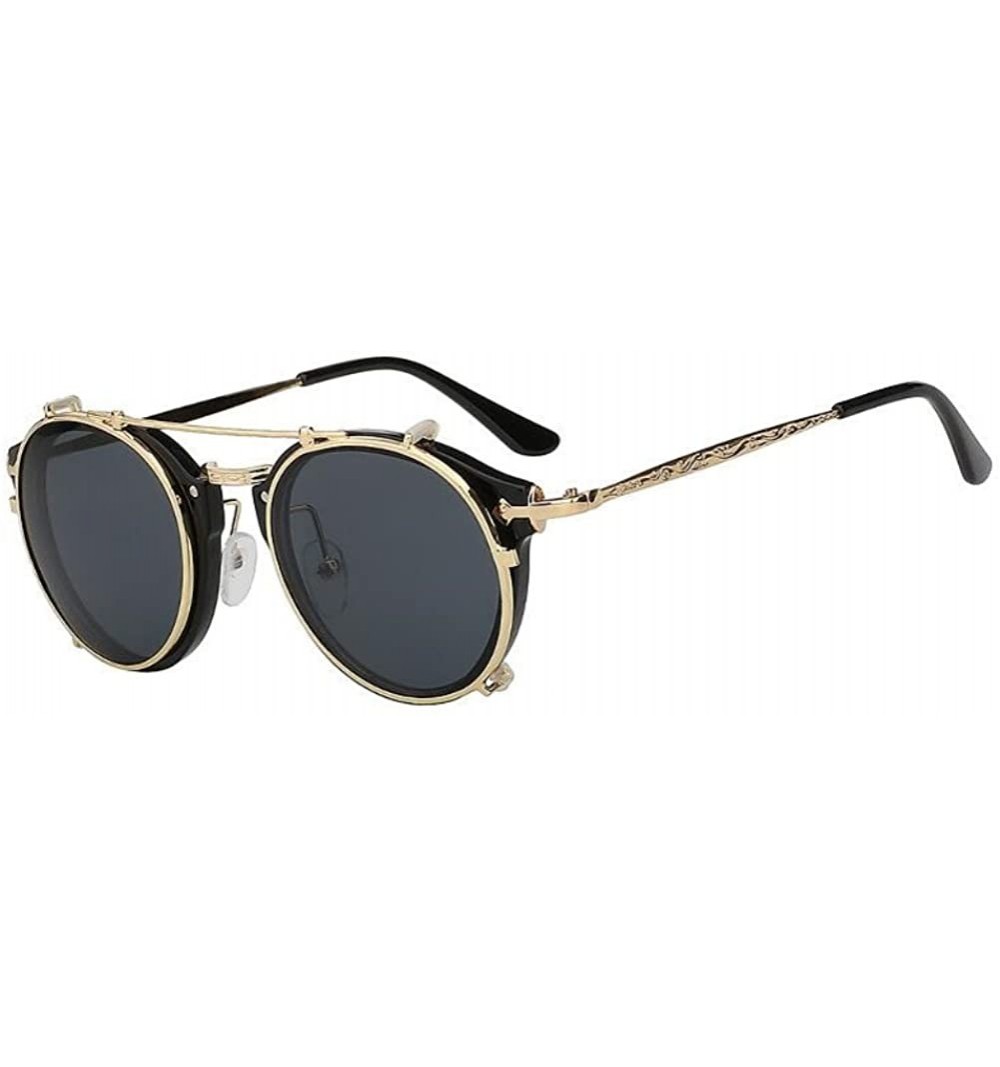 Oval Women UV400 Mirror Glasses Clip On Men Vintage Retro Steampunk Sunglasses - Black - CU18ET0NA57 $9.95