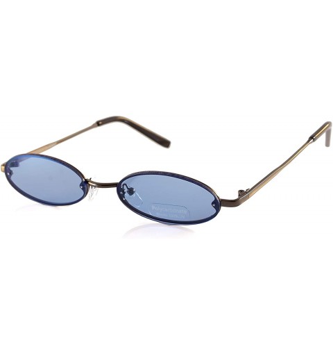 Oval Rimless Tinted Flat Lens Slim Oval Round Retro Sunglasses A243 A244 - (Tinted) Blue - C918L620ZC8 $14.54