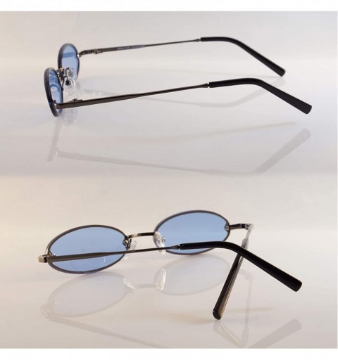 Oval Rimless Tinted Flat Lens Slim Oval Round Retro Sunglasses A243 A244 - (Tinted) Blue - C918L620ZC8 $14.54