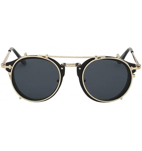 Oval Women UV400 Mirror Glasses Clip On Men Vintage Retro Steampunk Sunglasses - Black - CU18ET0NA57 $9.95