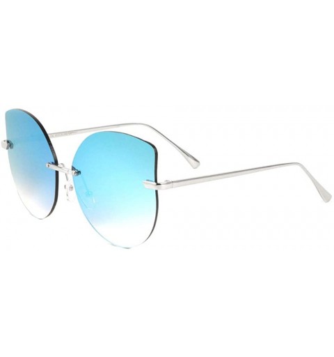 Rimless Rimless Oversized Butterfly Color Mirror Sunglasses - Blue - CS1993N05OI $15.62