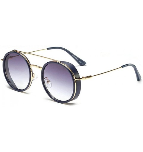 Round Retro Unisex Punk Round Sunglasses Fashion Shades UV400 Vintage Double Bridge Metal Glasses - Blue - CT18MG2OD7T $15.58