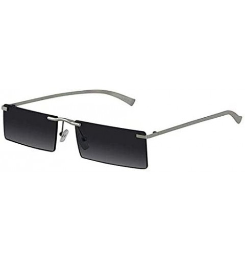 Rectangular Rectangle Rimless Metal Frame Retro Sunglasses Fashion Men Women Glasses - 2 Pack Silver/Black and Brown - C6197E...