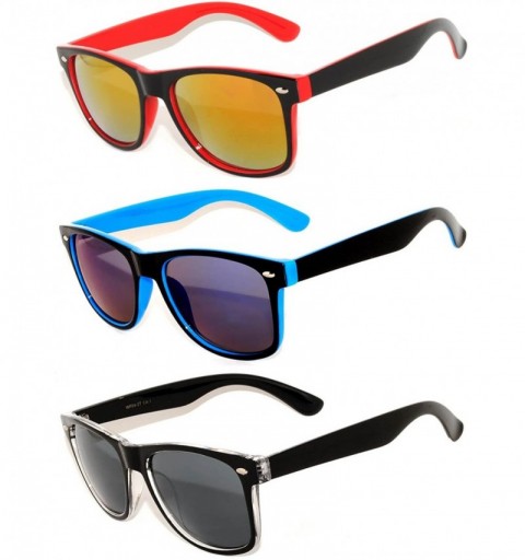 Wayfarer Retro 80's 2 Tone Frame Vintage Sunglasses Full Mirror Lens 3 Pack - Red-blue-black - CX11NQVFTML $20.16