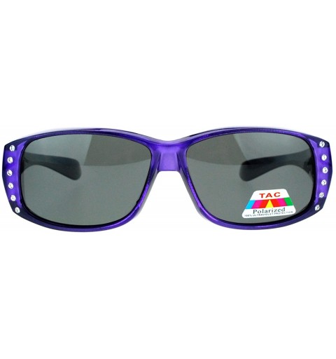 Rectangular Polarized Glare Free Rhinestone Womens Fitover OTG 57mm Sunglasses - Purple - CY12BWPH1LT $10.66