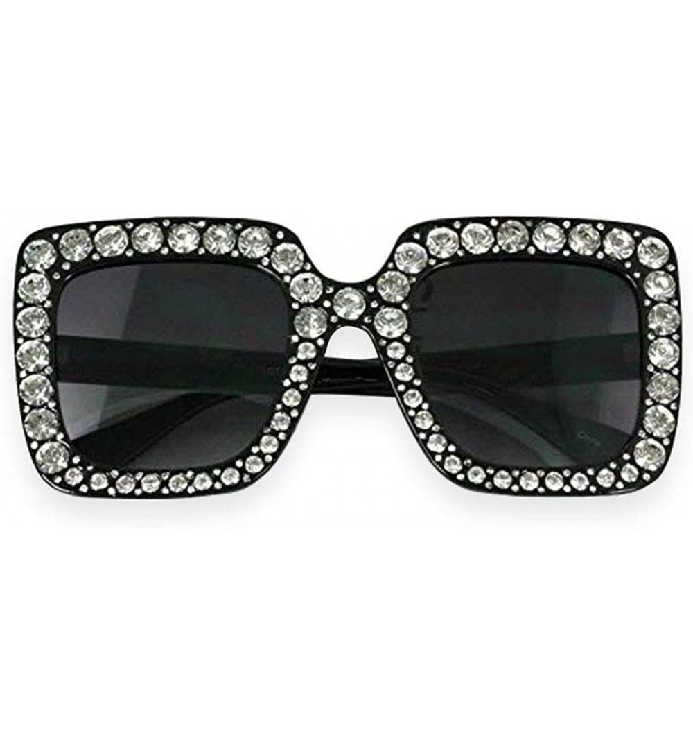 Square Oversized Square Frame Crystal Bling Rhinestone Brand Designer Sunglasses For Women 2018 - Black - CX18SXO3Z2A $11.21