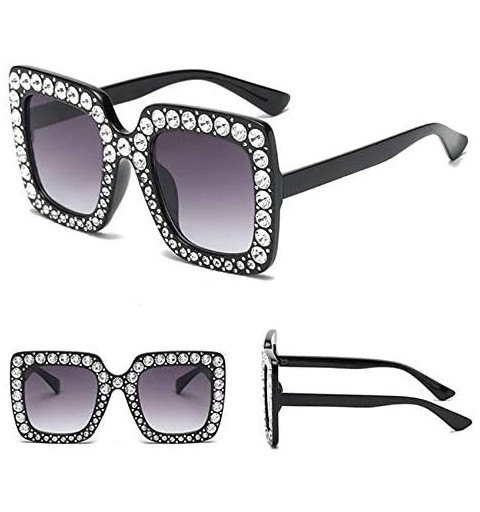 Square Oversized Square Frame Crystal Bling Rhinestone Brand Designer Sunglasses For Women 2018 - Black - CX18SXO3Z2A $11.21