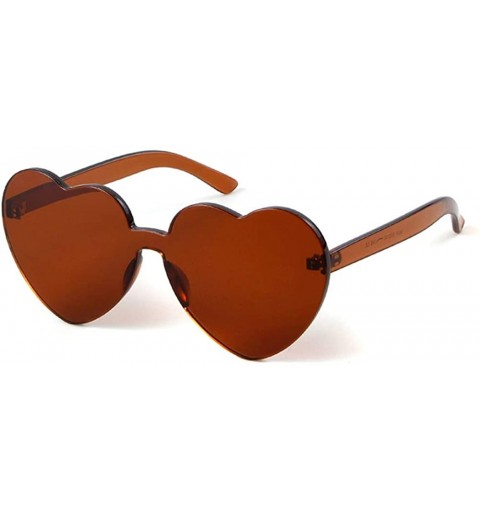 Rimless Heart Shaped Rimless Sunglasses Clout Goggles Candy Clear Lens Sun Glasses for Women Girls - Brown - C0192KQ6R7H $8.80