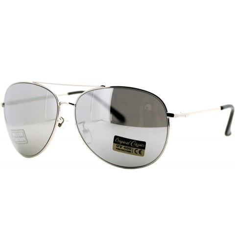 Aviator Air Force Classic Round Aviator Sunglasses Silver - Mirror Lens Spring Hinge - CI187KWWHK2 $8.81