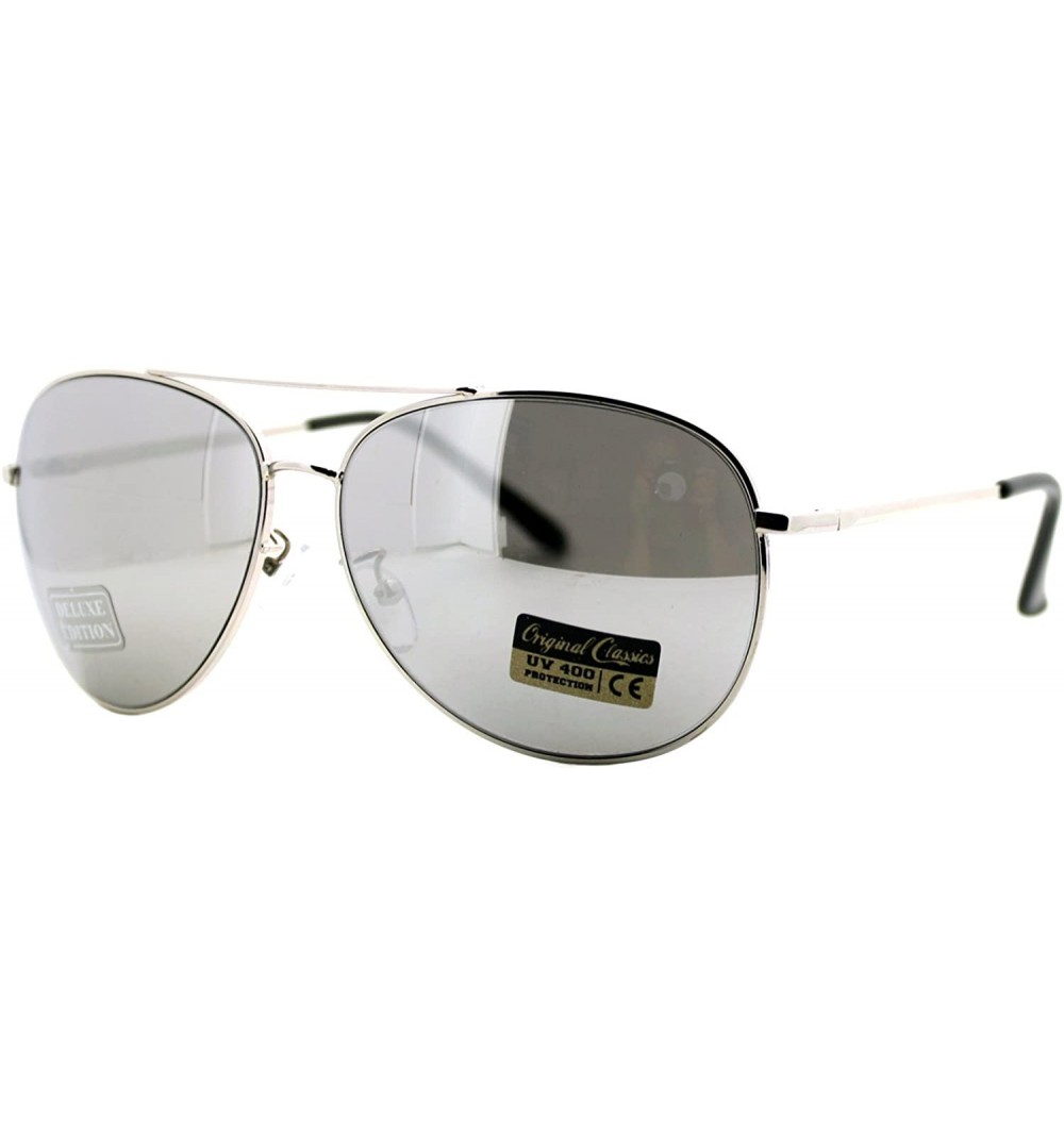 Aviator Air Force Classic Round Aviator Sunglasses Silver - Mirror Lens Spring Hinge - CI187KWWHK2 $8.81