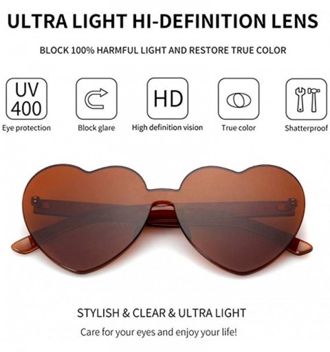 Rimless Heart Shaped Rimless Sunglasses Clout Goggles Candy Clear Lens Sun Glasses for Women Girls - Brown - C0192KQ6R7H $8.80