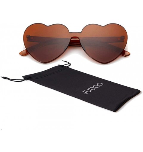 Rimless Heart Shaped Rimless Sunglasses Clout Goggles Candy Clear Lens Sun Glasses for Women Girls - Brown - C0192KQ6R7H $8.80