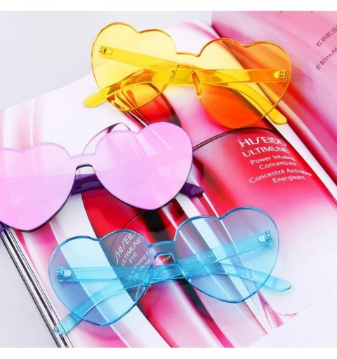 Rimless Heart Shaped Rimless Sunglasses Clout Goggles Candy Clear Lens Sun Glasses for Women Girls - Brown - C0192KQ6R7H $8.80