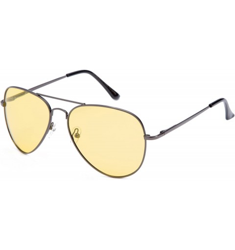 Aviator Night Vision & Day Time Driving Sunglasses Classic Aviator Style w/Spring Hinge - Gunmetal/Yellow - C711LTPC4Z1 $20.16