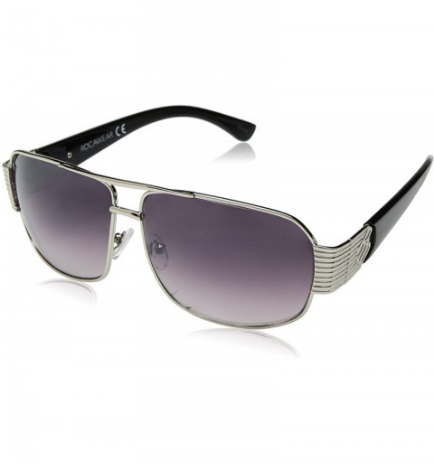 Aviator Mens Rectangular Semi-Rimless Metal Sunglasses with 100% UV Protection - Silver/Black - CT180SOARC9 $81.41