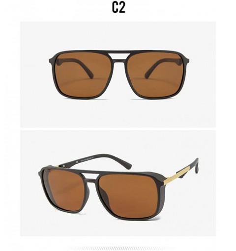 Square Fashion Polarized Sunglasses Men's Outdoor Windproof Sunglasses - Tawny C2 - CB1905MNZNU $16.49