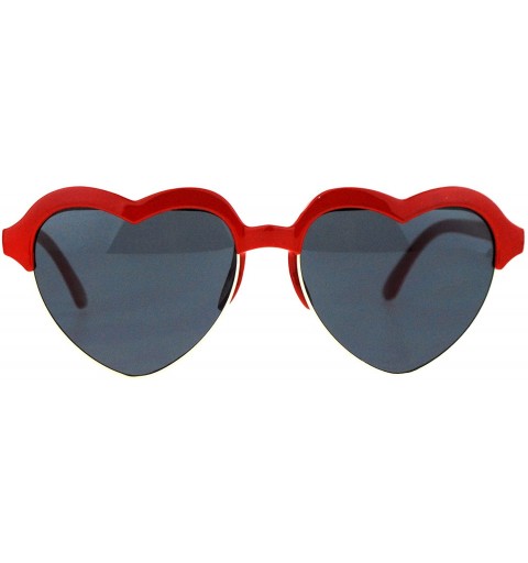 Round Womens Half Rim Heart Shape Retro Sunglasses - Red - CW12N464H51 $7.96