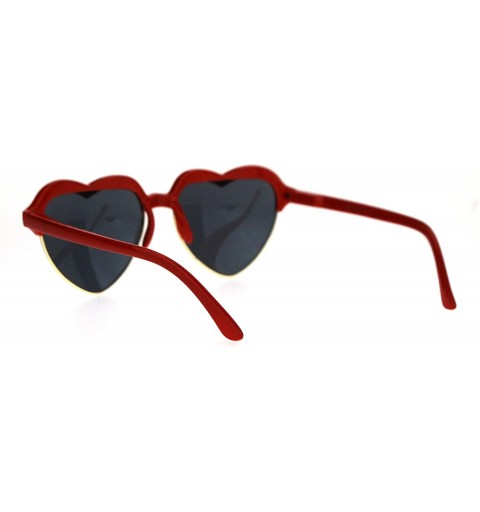 Round Womens Half Rim Heart Shape Retro Sunglasses - Red - CW12N464H51 $7.96