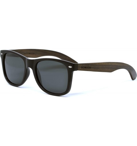 Wayfarer Ebony Wood Sunglasses For Men and Women with Black Polarized Lenses - CF183G38HAO $37.20