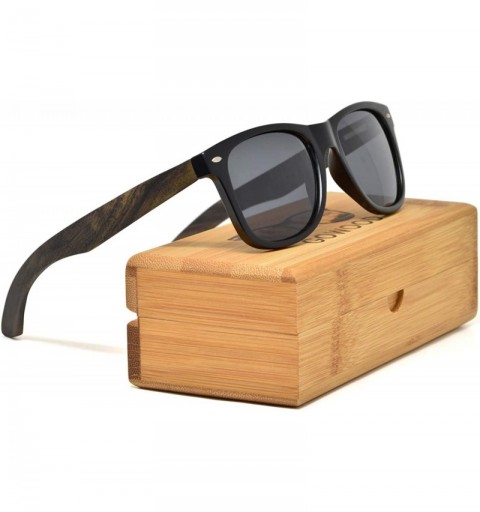 Wayfarer Ebony Wood Sunglasses For Men and Women with Black Polarized Lenses - CF183G38HAO $37.20