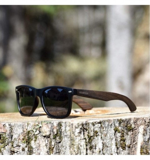 Wayfarer Ebony Wood Sunglasses For Men and Women with Black Polarized Lenses - CF183G38HAO $37.20