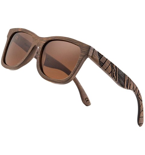 Wayfarer Bamboo Wood Polarized Sunglasses For Men & Women -Temple Carved Collection - Ta05-brown Bamboo Frame Brown Lens - CU...