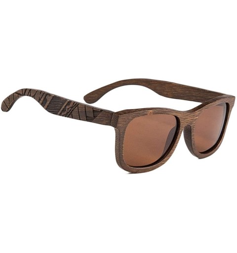 Wayfarer Bamboo Wood Polarized Sunglasses For Men & Women -Temple Carved Collection - Ta05-brown Bamboo Frame Brown Lens - CU...