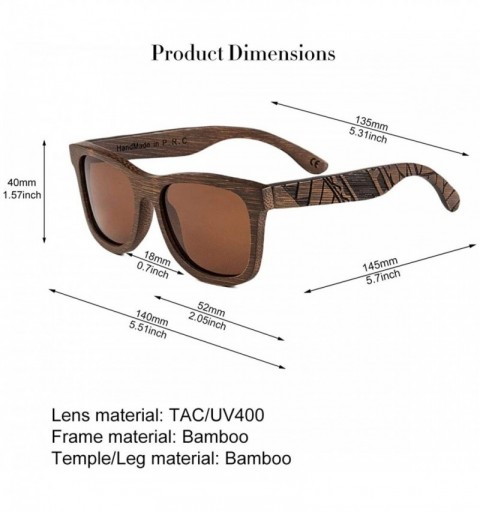 Wayfarer Bamboo Wood Polarized Sunglasses For Men & Women -Temple Carved Collection - Ta05-brown Bamboo Frame Brown Lens - CU...