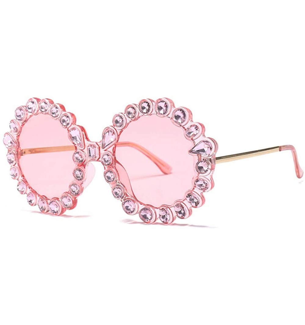 Oval Fashion Round Sunglasses Crystal plastic Frame glasses for women UV400 - Pink - CM18N6RN64U $9.21