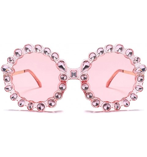 Oval Fashion Round Sunglasses Crystal plastic Frame glasses for women UV400 - Pink - CM18N6RN64U $9.21