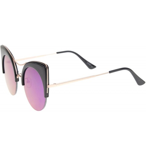 Semi-rimless Womens Oversized Half Frame Semi-Rimless Flat Lens Round Cat Eye Sunglasses 51mm - Black-gold / Midnight - CR128...