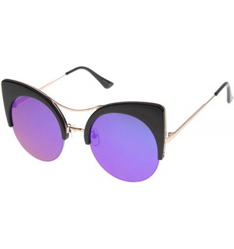 Semi-rimless Womens Oversized Half Frame Semi-Rimless Flat Lens Round Cat Eye Sunglasses 51mm - Black-gold / Midnight - CR128...