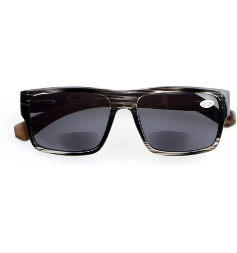 Rectangular Mens Spring Hinges Wood Temples Bifocal Stylish Sunglasses Readers - Grey - CH180OGUG93 $8.06
